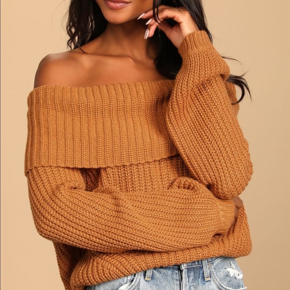 Off the shoulder light brown Lulus Knit Sweater